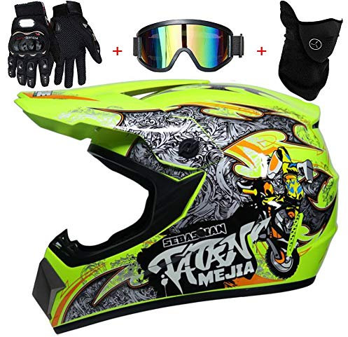 Motos Motocross Cascos y Guantes y Gafas estándar para niños ATV Quad Bicicleta go Casco de Kart,L(56~57cm)