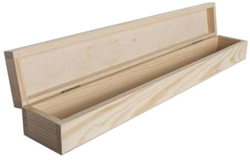 WooDeeDoo Rustic Long Wooden Box with Hinged Lid – 47 x 7 x 5.5 cm – Plain Unfinished Pine Storage for Candles Wands Craft Tools DIY Decoration Communion Baptism Personalised Gift Case