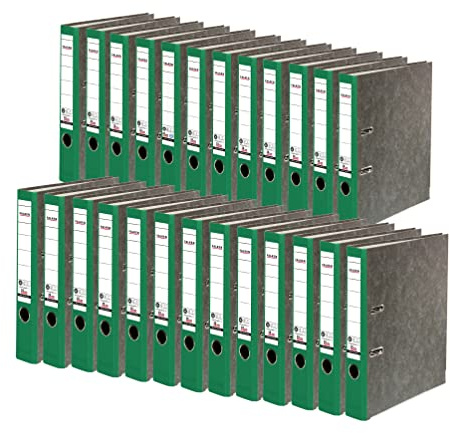 FALKEN 25x Recycling-Ordner 5 cm schmal DIN A4 grüner Rücken | Made in Germany Papierbezug im Wolkenmarmor-Design Blauer Engel