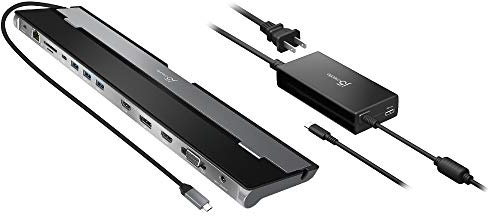 j5create Type C Docking Station with 90W PD Wall Charging Adapter - Support 3 Display Simultaneously - Feature HDMI, DisplayPort, VGA, PD Fast Charging, Gigabit Ethernet - 1.5FT Type C Cable Included