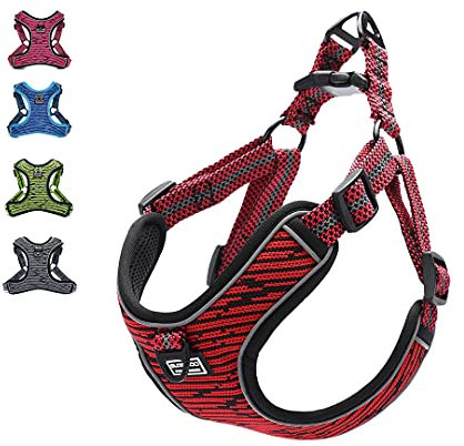 Suredoo Hundegeschirr für Mittlere Kleine Hunde Welpen Haustiere, Anti Zug Geschirr No Pull Sicherheitsgeschirr Reflektierend Brustgeschirr Dog Harness Weich Einstellbar (M, Rot)