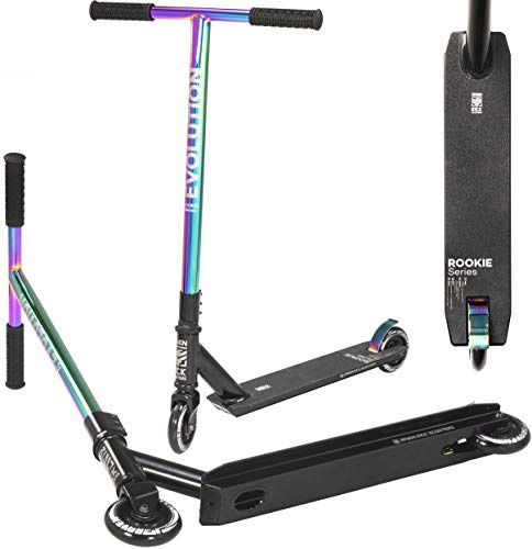 Raven – Patinete para niños y Adultos - Scooter – Patinete Freestyle - para Aprender Trucos en el Skatepark – Ruedas de PU de 110 mm, rodamientos ABEC-9 – Evolution Rookie Neo Chrome, 100 mm