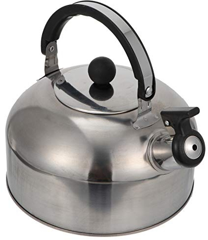 Bollitore a Fischio in Acciaio Inox 2,5 per Casa e Bevande | Beccuccio Antigoccia, Impugnatura Ergonomica e Comoda, Uso Domestico, Finitura Argento, Base Piana