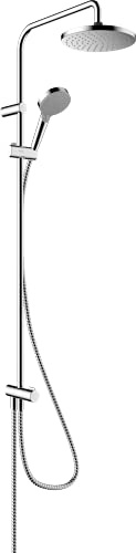 hansgrohe Vernis Blend - Duschsystem ohne Armatur, Regendusche (205 mm) mit Umsteller, Handbrause (2 Strahlarten), Schlauch, Brausestange und runder Kopfbrause (1 Strahlart), Chrom, 26272000