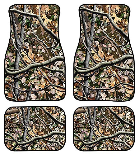 Binienty Strapazierfähige Auto-Fußmatten aus Plüsch für vorne und hinten, Eichen-Jagd-Camouflage-Design, 4-teiliges komplettes Set