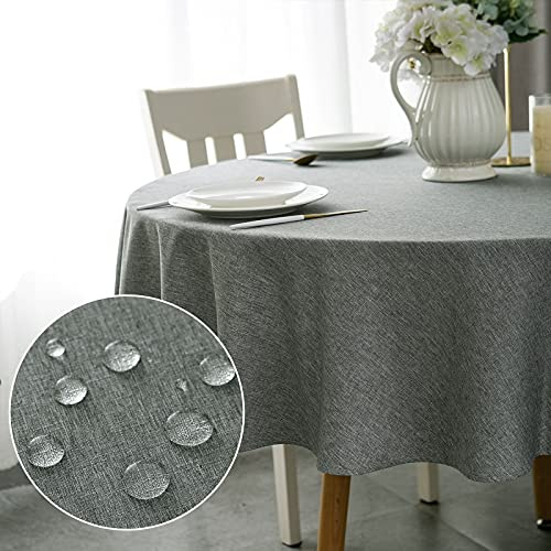 WELTRXE Tischdecke, Minimalart Tischtuch aus Polyester mit Lotuseffekt, 180cm Durchmesser Wasserabweisend Abwaschbar Tisch Decke, Rund Dunkel Tischwäsche für Esstisch Zuhause Hochzeit Festival