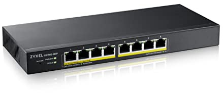 Zyxel Netzwerk Switch 8 Port | Smart Managed PoE+ | GS1915-8EP | 8x PoE+ Ports mit 60W Budget, Lüfterlos, NebulaFlex, VLAN, QoS, IGMP Snooping, Wandmontage Kit, Kompaktes Desktop-Design