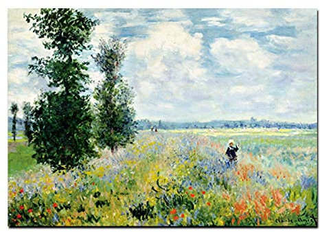 Bild auf Leinwand XXL Print Claude Monet Mohnblumen bei Argenteui Landschaft Ölgemälde Kunst Wandbild Impressionistisches Wanddekor Wandbild 80x120cm Rahmenlos