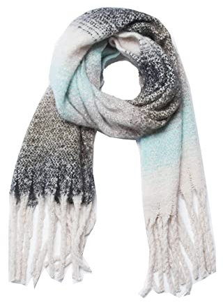 HGJH Schal,Damen Farbverlauf Dicker Quastenschal Modeschal Wild Kontrastierender Schwarzer Blauer Breitenschal Elegante Damen Dicker Trend Weihnachtsschals Für Damen Warmer Schal