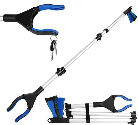 Bomoya 43 '' Greifzange für Senioren,108cm Faltbare Müllzange Aluminium Greifzange Drehbar Müllgreifer für Senioren,Lange Greifhilfe für Menschen mit Behinderung