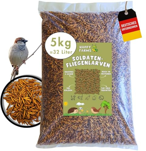 Larves de Mouches Soldats séchées – Aliment pour Oiseaux Sauvages, Poules et hérissons, Riche en protéines et en Calcium, Alternative aux vers de Farine (5 kg, Larves de Mouches soldates)