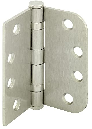 Prime-Line U 1157353 Door Hinge Commercial Smooth Pivot 2 Ball Bearing, 4 In. x 4 In. w/ Unilateral Square & 5/8 In. Radius Corners, 4 Holes per Leaf w/ Screws, Satin Nickel, .130 Gauge (3 Pack)
