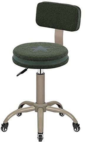 Hocker Stuhl Beauty Hocker Rollhocker mit Rückenlehne und Teddy-Samtkissen, Drehhocker auf Rollen mit SGS-Stange für Salon, Massage, Klinik, Bar, Büro (H) The New