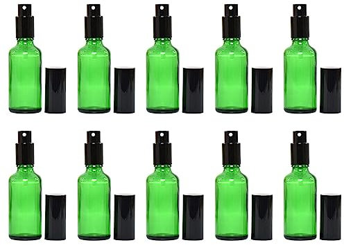 50ml Flacon Vaporisateur Vide Verre, Vert Anti-UV Flacon Spray avec Brouillard de Pulverisateur Fine, Mini Bouteille d'huile Essentielle, pour Voyage, Massages, Pharmaciens, 10pcs