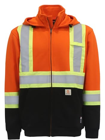 BOCOMAL FR Hoodies High Visibility 14oz Fleece Heavyweight Hi-vis Jackets Flame Resistant Reflective Hooded Sweatshirts