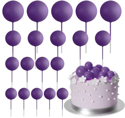 ASTARON 20 Pcs Ball Cake Topper Decorations Mini Balloons Cake Topper Sticks Dark Purple Balls Cake Picks for Wedding & Birthday Cake Decorations