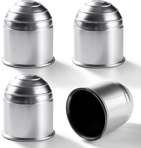 VooGenzek 4 Stück Universal Anhängerkupplung Abdeckung, 50 mm Anhängerkupplung Schutzkappe, Kappe Kunststoff Anhänger Anhängerkupplungsabdeckung, Kugelkopf Abdeckung, Silber