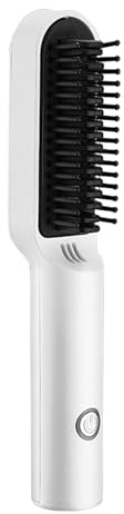 YUSSEQDD Bigodino per Capelli Ricaricabile Portatile da Viaggio 360 Gradi antiscottatura Facile e Sicuro per Piastra per Capelli Senza Fili USB Pettine in Metallo, Bianco