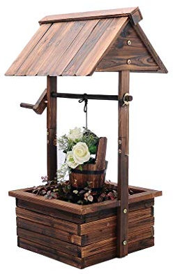 CYYHGD Support de Fleurs extérieur intérieur Support de Fleurs en Bois carbonisé Anti-Corrosion extérieur Villa Décoration de Jardin Étagère de Pot de Fleur Créatif Puits d'eau Boîte à