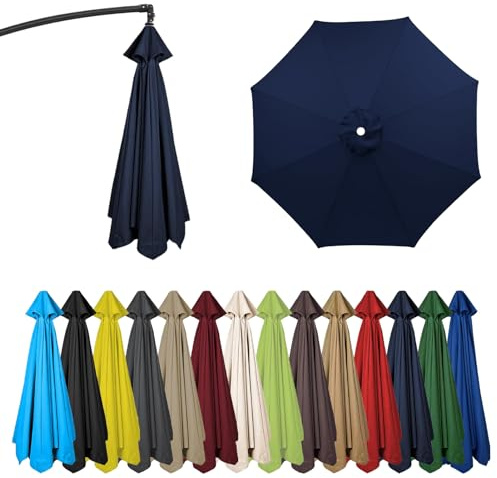 HonunGron Auvent De Remplacement pour Parasol 2m/2,7m/3m, 6 Baleines/8 Baleines Toile De Rechange pour Parasol Déporté, pour Table D'extérieur, Jardin, Plage, UV 50+ (6 ribs-3m(9.8ft),Bleu Marine)