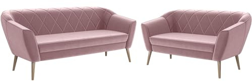 MEBLINI Mini Sofa Set 3-2 für Wohnzimmer - Mini Lounge für fünf Personen - Küchensofa - Sofa Klein - Sitzgarnitur - Polstergarnitur - Sofagarnituren - Gisela - 3+2 - Rosa Samt