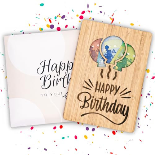 BambooCards4you - Geburtstagskarte aus Holz mit Umschlag, Geldgeschenke Geburtstag Verpackung, Geburtstagsgeschenk, Happy Birthday, Geldkarte zum Geburtstag, Grußkarte aus Bambus, Wunscherfüller