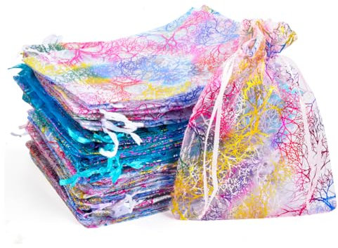 CLTPY 100 Stücke Organzasäckchen 13 * 18cm,Korallenorganzabeutel, Säckchen zum Befüllen, Organza Säckchen, Schmucksäckchen Können für Lavendelsäckchen, Geburtstage, Hochzeit Gastgeschenk