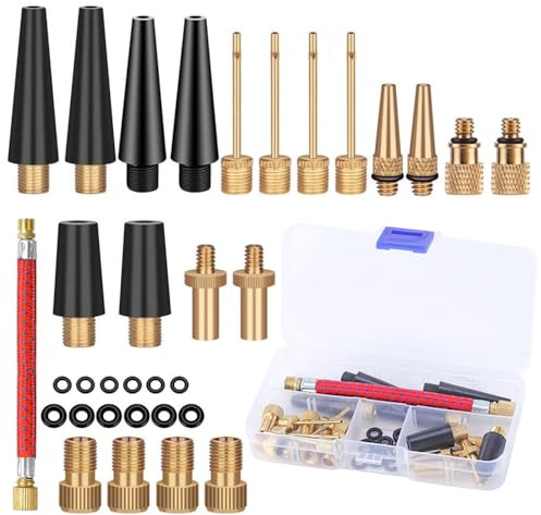 Fahrradventil Adapter Set, 33 Stück Adapter FranzöSisches Ventil, Fahrradventil Adapter Set Autoventil Adapter und Französisches Ventil Adapter mit Aufblasbarer Schlauch für Alle Fahrradventile