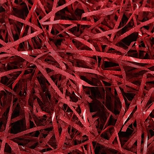 Lyaor 100 g Glitter Shredded Paper Gift Tissue Paper Filling Material Gift Filling Paper Chips Gift Box Decorations for DIY Party Hamper Filling and Gift Packaging - Red