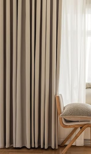 Bishilin Verdunklungsvorhänge Hellbraun 2er Set, Gardinen Blickdicht mit Ösen Jacquard Modern Einfarbig 107x132CM Polyester Vorhänge Wohnzimmer Jugendzimmer Kinderzimmer