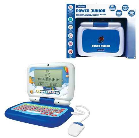 Lexibook, Power Junior, Ordenador Portátil Educativo Bilingüe INGLÉS/ESPAÑOL con 40 Actividades Incluyendo una Nueva Forma de Aprender a Leer y Contar, Color Azul/Blanco (JC398i2)