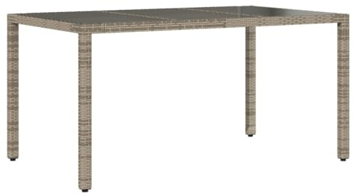 Makastle Polyrattan Gartentisch Grau 150x90x75 cm Balkontisch mit Glasplatte, Wetterfest Garten Terrasse Esstisch Gartenmöbel
