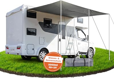 Ezcasch 300x240cm Sonnensegel Wohnwagen mit Keder für Wohnwagen Wohnmobil | 420D Polyester Sonnensegel,mit 5mm&7mm Keder,Aluminiumstange x3, 5000ml Wasserschutz, 50+ UV Sonnenschutz, für Wohnwagen