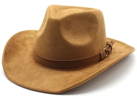 Cowboyhut für Damen Herren Westernhut Cowgirl-Hut Filz Cowboyhüte Fedora Hut Breiter Krempe mit Band Jazzhut