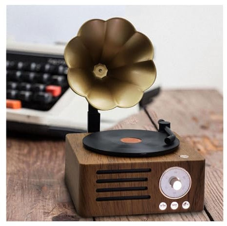Gramophone vintage avec sortie Bluetooth, mini tourne-disque vintage, radio Bluetooth sans fil pour maison, bureau, chambre, décoration vintage, fête et cadeaux d'anniversaire