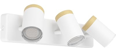 EGLO Deckenlampe 3-flammig Consuma Deckenstrahler | für Wohnzimmer und Badezimmer, Deckenleuchte mit 3 Spots, Holz und Stahl in Weiß, GU10 Fassung, IP44