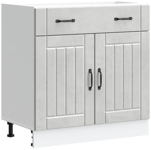 vidaXL Kitchen Base Cabinet - Concrete Grey Engineered Wood Cupboard, Adjustable Storage Unit 80x46x81.5 cm for Modern Kitchen