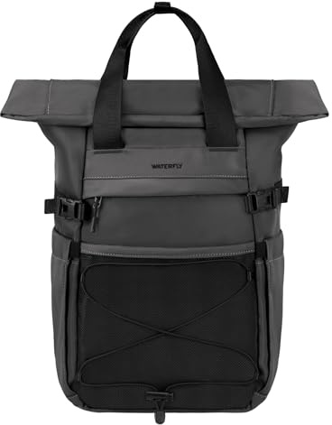 WATERFLY Rolltop Rucksack Herren Damen: 16L-21L Rollrucksack Stylischer Tagesrucksack Schulrucksack mit 16 Zoll Laptopfach Unisex Backpack für Reisen Freizeit Uni Job Sport Grau