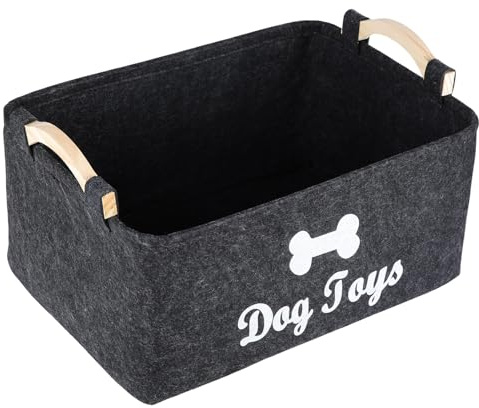 Onperpoe Collapsible Dog Toy Box Storage, Felt Pet Supplies Storage Basket, Bone Pattern Home Decor