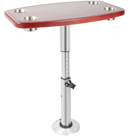 HUSPOO RV Tisch - Tischplatte und Verstellbarer Tischsockel | HöHenverstellb 55.5-70.5 cm | Teleskop Tischbeine | Mit 4 Getränkehalter | Marine Wohnmobil Boot Campervan Set Stange Teleskopisch Tisch