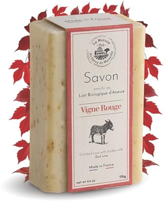 Savon au Lait d'Anesse Bio 115g - Naturel à 98% - Savon corps et visage - Savon Parfumé Vigne Rouge - Fabriqué en Provence
