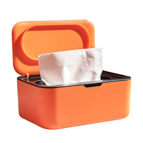 Feuchttücher Box, Nachfüllbare Feuchtes Box Feuchtes Toilettenpapier mit Deckel, Hält Tücher Frisch, Aufbewahrungsbox Feuchttuchspender Spender für Zuhause und Büro, Orange Schwarz