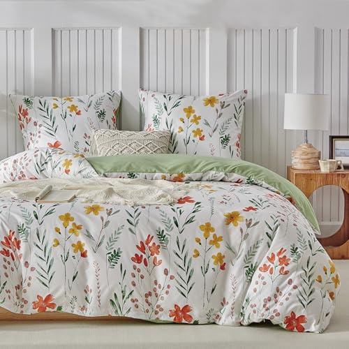 TTCM Housse de Couette 260x240, 3 Pièces - Ensemble de Linge de Lit en Microfibre à Motif Floral, 1 Housse de Couette 240x260 cm + 2 Taies d'oreiller 65x65 cm, avec Fermeture éclair, Vert