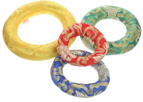 MUELODSIC Tibetische Klangschalenkissen Verbessert Klang 4 Stück aus Baumwollstoff mit Elegantem Chinesischem Stickmuster Ringförmig und Zufällige Farbe Eignet Sich für Meditation und Yoga