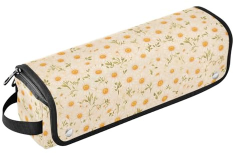 Weiße Gänseblümchen-Haar-Werkzeug-Reisetasche für Frauen mit Eisenmatte, tragbarer Haarstyling-Werkzeug-Organizer für Glätteisen, Glätteisen, Lockenstäbe, Reisetasche für Haarwerkzeuge