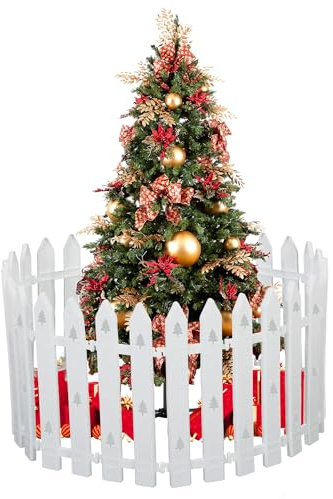 Lot de 24 clôtures de sapin de Noël, 40 cm, blanches, avec flocons de neige, haute protection pour sapin, enfants et animaux domestiques, décoration de clôture de Noël