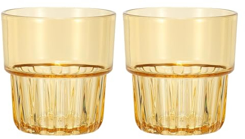 sourcing map Lot de 2 verres réutilisables en plastique transparent de 200 ml, incassables, empilables pour bière, cocktail, eau, jus, whisky (orange)