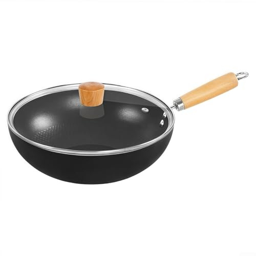 Sileduove Padella wok in ferro antiaderente multiuso con coperchio in vetro per induzione elettrica a gas (26 cm)