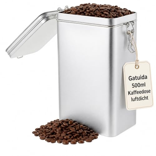 Gatuida Kaffeedose luftdicht Kaffeebehälter Vorratsdose : kaffee dose rechteckig, Premium Weißblech Behälter Bruchsichere Silber Dose Aufbewahren von Kaffeebohnen, Tee, Nüssen, Würze, Kakao usw 500ml