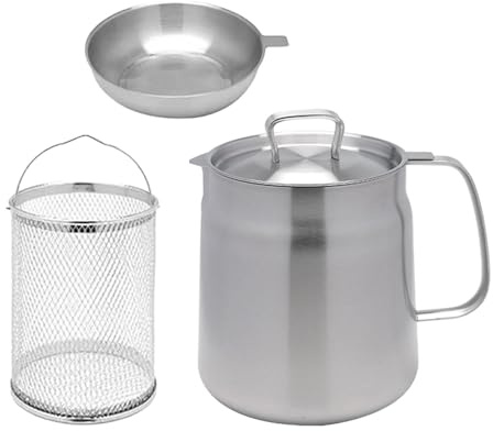Pentola per friggitrice in acciaio inox con coperchio per conservare oli e anelli di cipolla bollire, 2 l